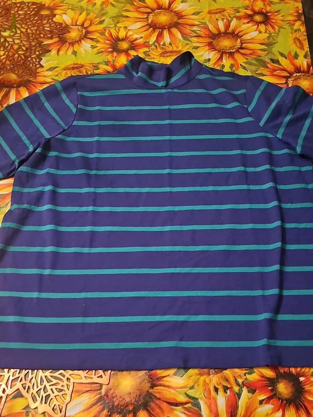 Isaac Mizrahi Navy Tee with Teal Stripes
